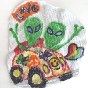 60s Style Cotton Patch Applique Alien Volkwagen Rainbow Heart Love Coachella